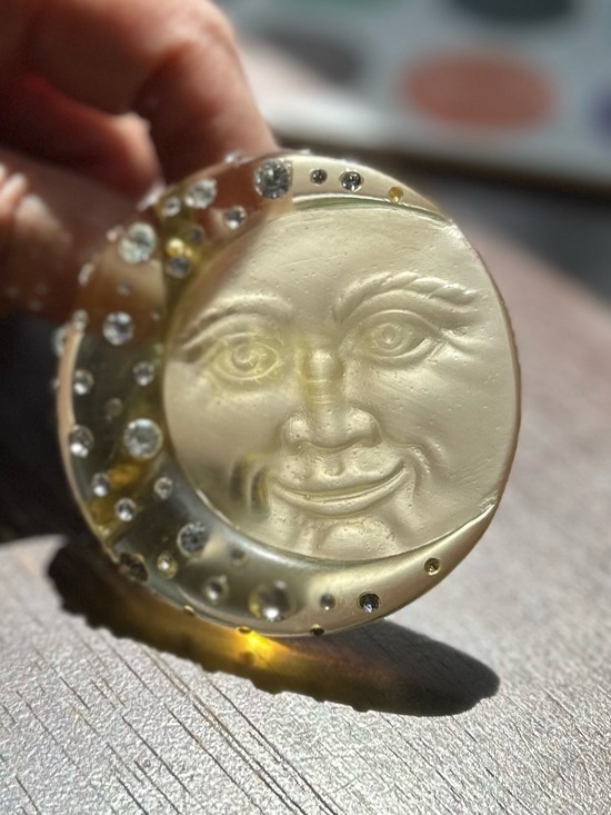 Jewelry - Celestial Moon Face Brooch with sparkling detail
